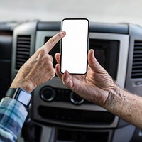 Smartphone white screen mockup psd with car console background