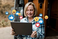 Senior woman enjoying social media browsing on tablet