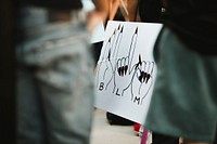 Hand gestures on a board at a Black Lives Matter protest outside the Hall of Justice in Downtown Los Angeles. 15 JUL, 2020 - LOS ANGELES, USA