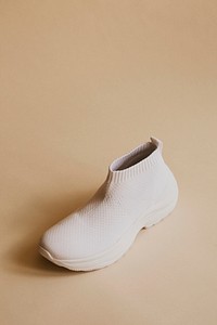 White knitted high top sneakers aerial view