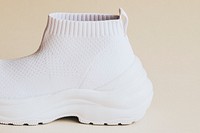 White psd knitted high top sneakers mockup