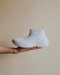 White simple knitted high top slip-on sneakers mockup