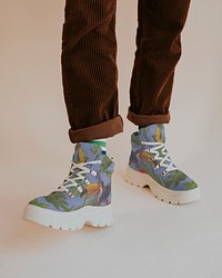 Floral fashion hiking boots mockup studio shoot