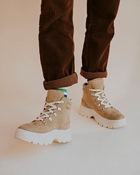 Model in high top suede sneakers mockup