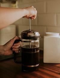 French press coffee for breakfast in the kitchen