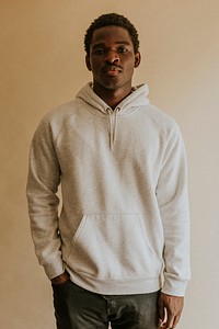 African American man in white hoodie mockup