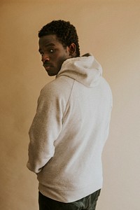 African American man in white hoodie mockup