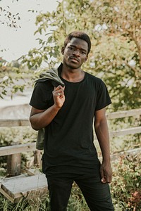 African American man wearing black t-shirt mockup