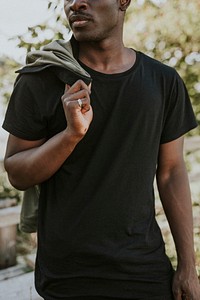 African American man wearing black t-shirt mockup