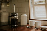 French press coffee for breakfast in the kitchen