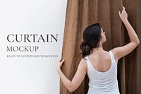 Window curtain mockup psd in brown tone