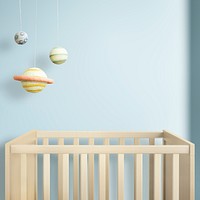 Nursery room wall mockup psd Japandi interior design