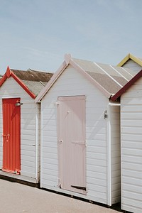 Pastel beach huts by the beach 