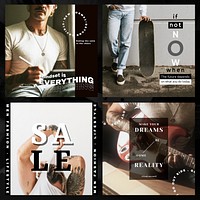 Men’s lifestyle social media post template vector set