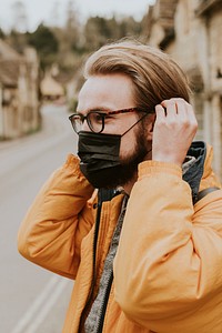 Man wearing mask in the new normal village