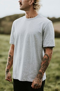 Men’s t-shirt mockup psd on a tattooed model