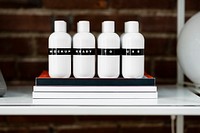 Bottle mockups, hair and beauty product mockup on shelf