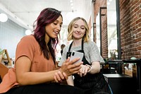 Specialist advising the customer suitable hairstyle 