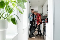 Couple petting their dog, happy marriage HD photo