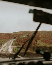 Off-roading travel view from the driver