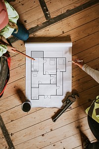 Floor plan psd mockup blueprint at a construction site