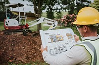 Home psd floor plan mockup at a construction site