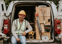 Civil engineer taking a break on a van