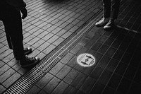 Social distancing sign at the train station 