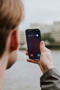 Smartphone screen mockup psd video call with a man holding