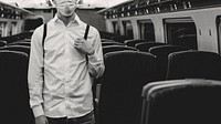 Man on a train with empty seats in the new normal 