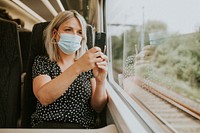 Woman wearing mask taking a photo of the scenery