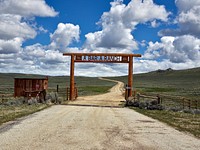 Entry gate to the A Bar A guest ranch, near the little town of Riverside in Carbon County, Wyoming. Original image from <a href="https://www.rawpixel.com/search/carol%20m.%20highsmith?sort=curated&amp;page=1">Carol M. Highsmith</a>&rsquo;s America, Library of Congress collection. Digitally enhanced by rawpixel.