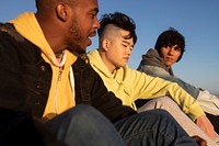 Best friends teen boys, hanging out on the beach