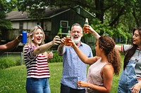 Freinds having drinks together in the park