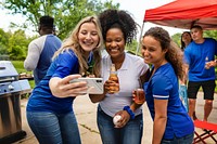 Friends taking a selfie at sunday bbq party