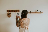 Blogger taking a photo of her home decor
