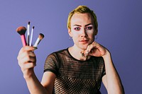 Makeup artist psd beauty blogger with cosmetics brushes