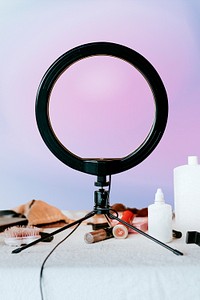 Wall mockup psd, beauty blogger kits, LED ring light