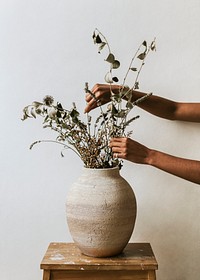 Rustic vase mockup, aesthetic dried flowers psd