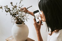 Florist taking photo of dried flowers