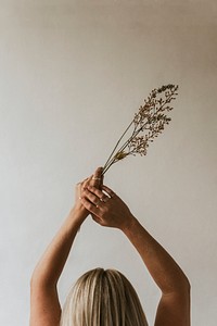 Blonde woman & flowers, aesthetic background