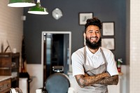 Cool hair stylist in barber shop