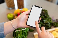 Blank mobile phone screen, in kitchen