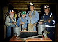 At the Trinidad Mining Museum in Trinidad, Colorado, old-timers Tom Hay, Alex Gerardo, Gerald Renner, and Bob Butero (left to right) relive some memories of their days in the nearby coal mines.