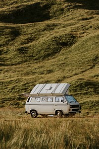 Classic campervan, beautiful camping in nature, Scottish Highlands