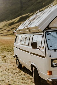 Classic campervan, beautiful camping in nature, Scottish Highlands