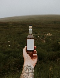 Scottish whiskey bottle in the Highlands