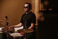 Drummer recording in studio music HD photo