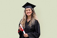 Graduating female student psd isolated on green background