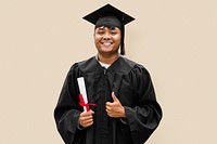 Graduating college student psd isolated on blue background